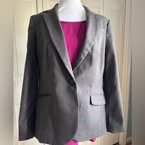 Lands End Suit Jacket Gray/Plum Windowpane Women’s 10 Petite